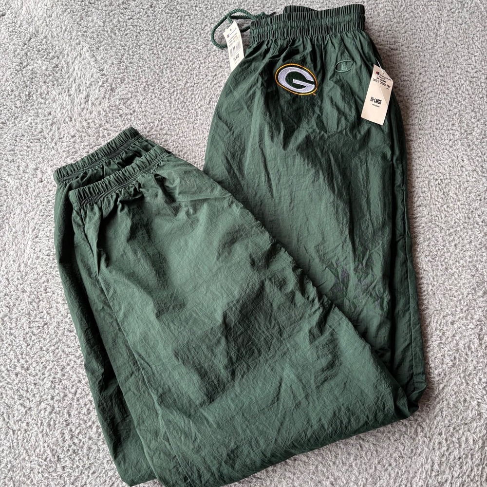 VTG Green Bay Packers Track Pant Green Men 2XL Crinkle Mesh Lined New w/Tags 90s